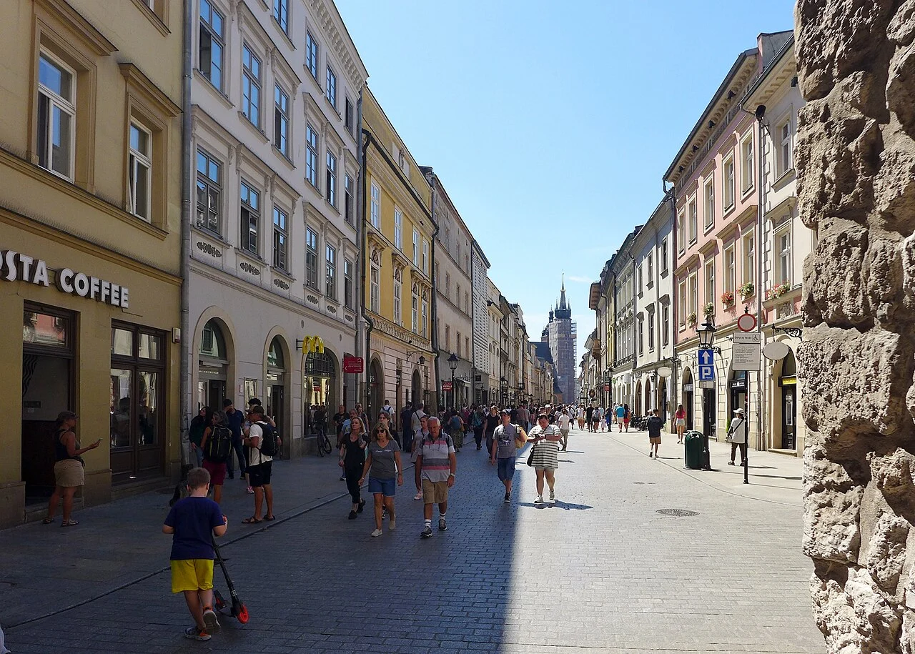 Floriańska Street in Krakow, photographed in August 2024